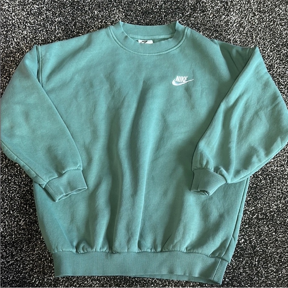 Nike Kids Medium Teal Green Crewneck Sweatshirt Fleece Pullover Swoosh Logo
